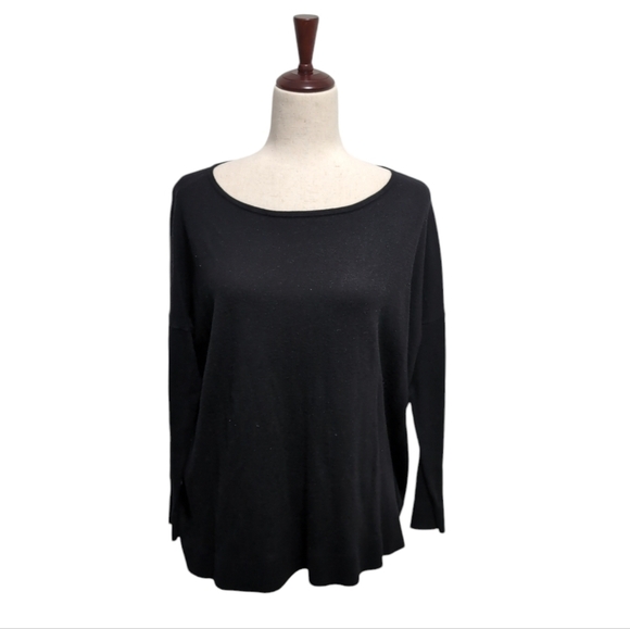 Express Boat Neck Cashmere Blend Black Sweater Dolman Sleeves XS Oversized - Picture 2 of 10